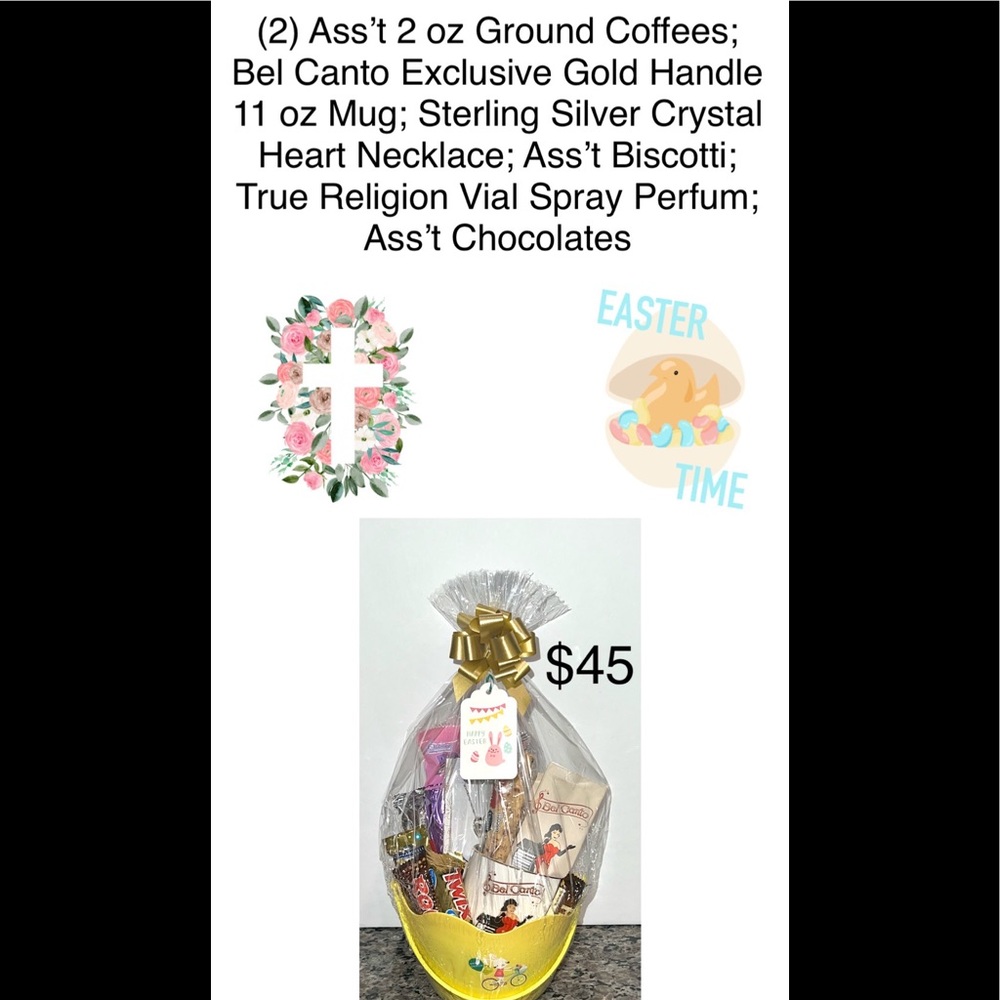 Easter Coffee Basket for Adult with (2) 2 oz Ass’t Ground Coffees & Chocolates